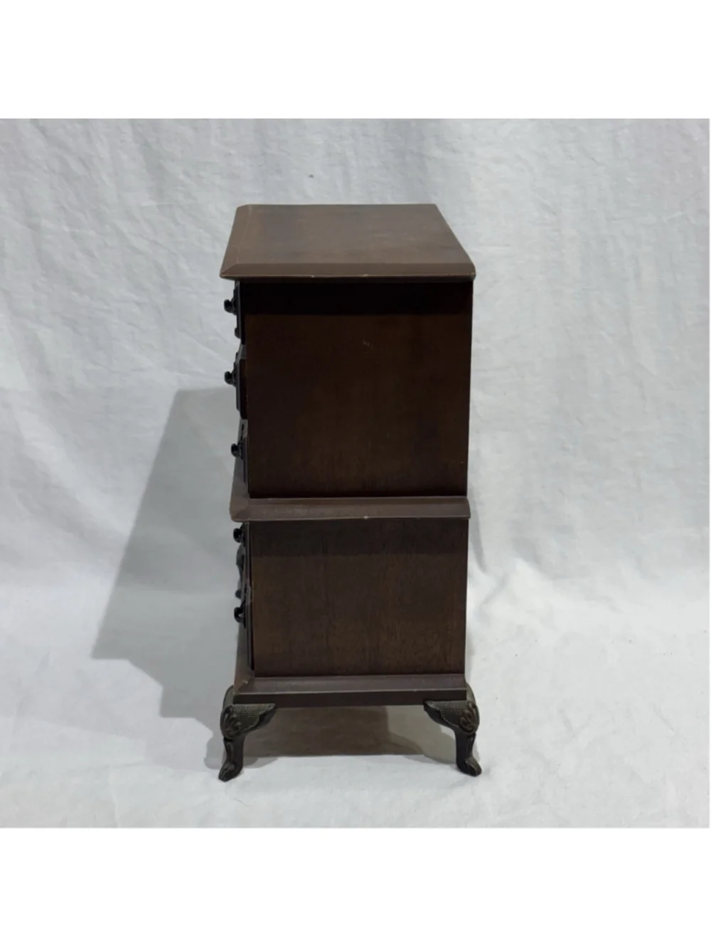Vintage Wood 5 Drawer Jewelry Music Box Mini Dresser Queen Anne Claw Feet NO KEY